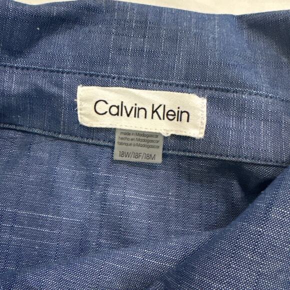 NWOT Calvin Klein Womens 18W Plus Size Blue Belted Tiered Shirt Dress Cotton - Picture 7 of 10